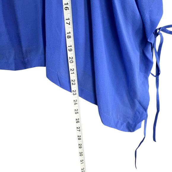 Eileen Fisher Silk Georgette Poncho L Blue Sheer Cropped Boxy Ethereal Luxury - Picture 5 of 10